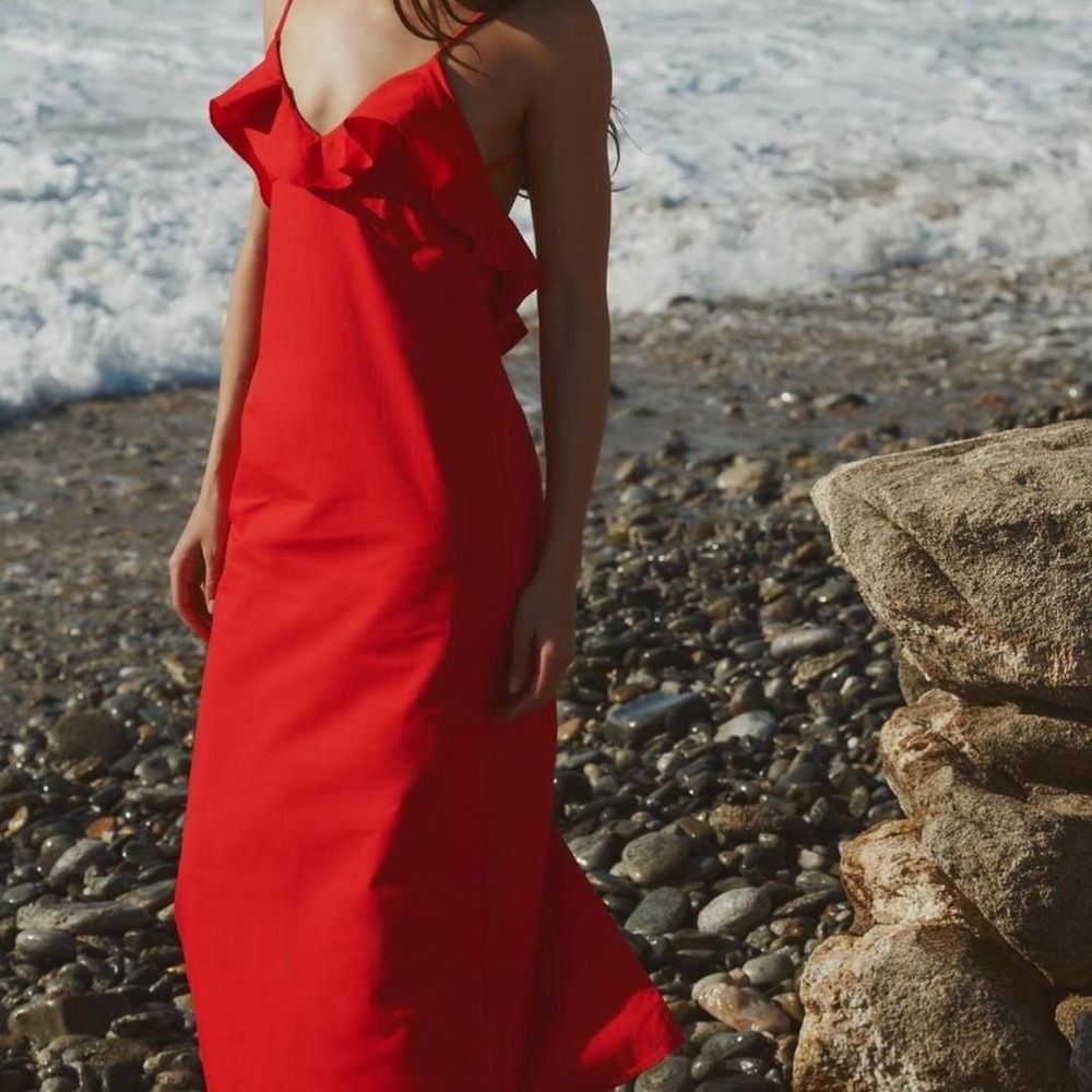 Zara Red Spaghetti Strap Sundress Resort Wear